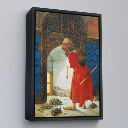 Altın Çerçeveli Osman Hamdi Bey'in Kaplunbağa Terbiyecisi İsimli Eseri Kanvas Tablo