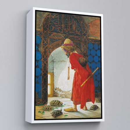 Altın Çerçeveli Osman Hamdi Bey'in Kaplunbağa Terbiyecisi İsimli Eseri Kanvas Tablo