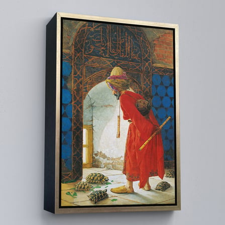 Beyaz Çerçeveli Osman Hamdi Bey'in Kaplunbağa Terbiyecisi İsimli Eseri Kanvas Tablo