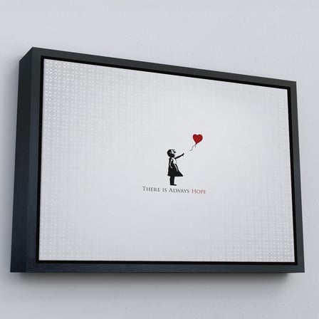 Kahverengi Çerçeveli Her Zaman Umut Vardır Yazan Kanvas Tablo, Kırmızı Balonlu Kız ,Banksy Grafitti Sokak Sanatı