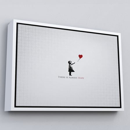 Kahverengi Çerçeveli Her Zaman Umut Vardır Yazan Kanvas Tablo, Kırmızı Balonlu Kız ,Banksy Grafitti Sokak Sanatı