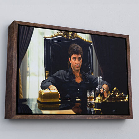 Beyaz Çerçeveli Scarface Alpacino İtalyan Mafya Kanvas Tablo