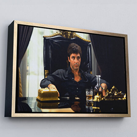 Beyaz Çerçeveli Scarface Alpacino İtalyan Mafya Kanvas Tablo