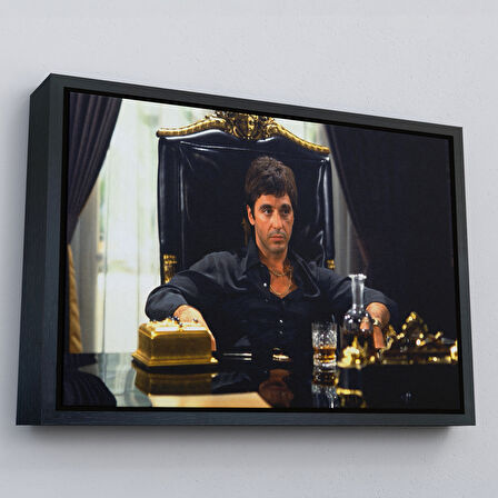 Beyaz Çerçeveli Scarface Alpacino İtalyan Mafya Kanvas Tablo