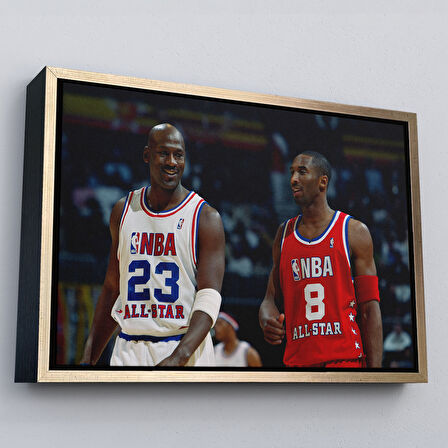 Kahverengi Çerçeveli Michael Jordan ve Kobe Bryant Kanvas Tablo