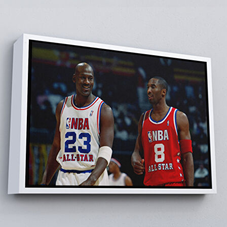 Kahverengi Çerçeveli Michael Jordan ve Kobe Bryant Kanvas Tablo