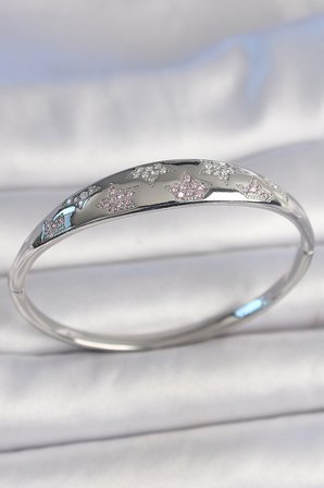 Pirinç Gümüş Renk Zirkon Taşlı Yıldız İşlemeli Kadın Kelepçe 5886