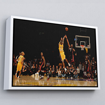 Beyaz Çerçeveli Kobe Bryant Los Angeles Lakers Kanvas Tablo / Black Mamba