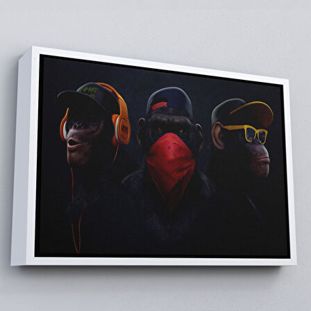 Beyaz Çerçeveli Üç Maymun Tablosu