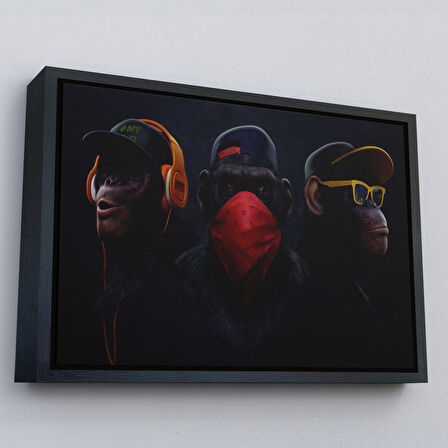 Kahverengi Çerçeveli Üç Maymun Tablosu