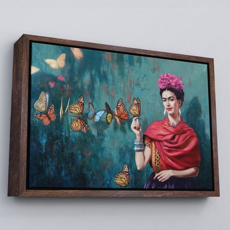 Beyaz Çerçeveli Ünlü Ressam ve Kelebekler Kanvas Tablo