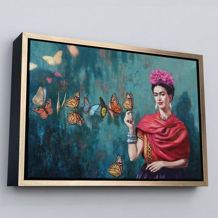 Beyaz Çerçeveli Ünlü Ressam ve Kelebekler Kanvas Tablo