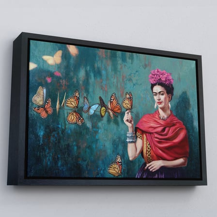 Beyaz Çerçeveli Ünlü Ressam ve Kelebekler Kanvas Tablo