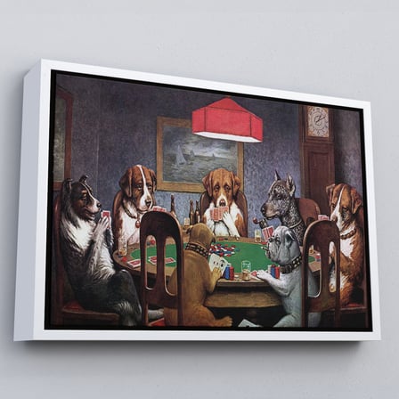 Beyaz Çerçeveli Cassius Marcellus Coolidge - Poker Oynayan Köpekler Eseri Kanvas Tablo