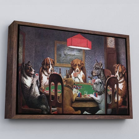 Beyaz Çerçeveli Cassius Marcellus Coolidge - Poker Oynayan Köpekler Eseri Kanvas Tablo
