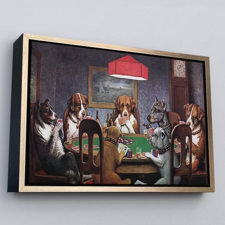 Beyaz Çerçeveli Cassius Marcellus Coolidge - Poker Oynayan Köpekler Eseri Kanvas Tablo