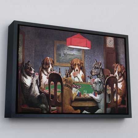 Beyaz Çerçeveli Cassius Marcellus Coolidge - Poker Oynayan Köpekler Eseri Kanvas Tablo