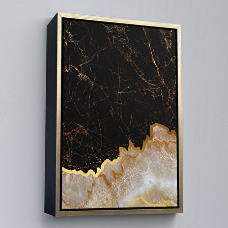 Beyaz Çerçeveli Mermer Desenli Dekoratif Kanvas Tablo