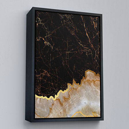 Beyaz Çerçeveli Mermer Desenli Dekoratif Kanvas Tablo