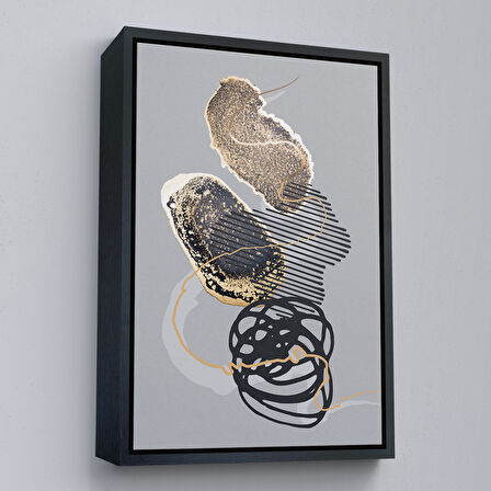 Siyah Çerçeveli Geometrik Formda Mürekkep ve Alkol Elementli Kanvas Tablo