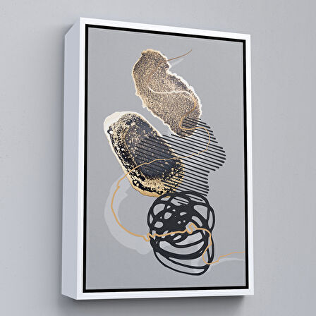 Siyah Çerçeveli Geometrik Formda Mürekkep ve Alkol Elementli Kanvas Tablo