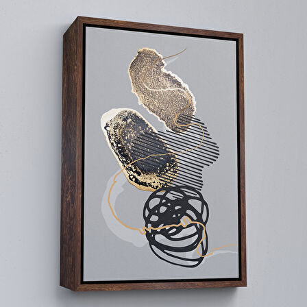 Siyah Çerçeveli Geometrik Formda Mürekkep ve Alkol Elementli Kanvas Tablo