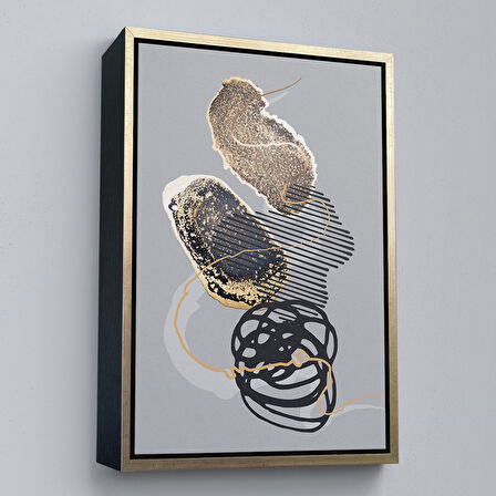 Siyah Çerçeveli Geometrik Formda Mürekkep ve Alkol Elementli Kanvas Tablo