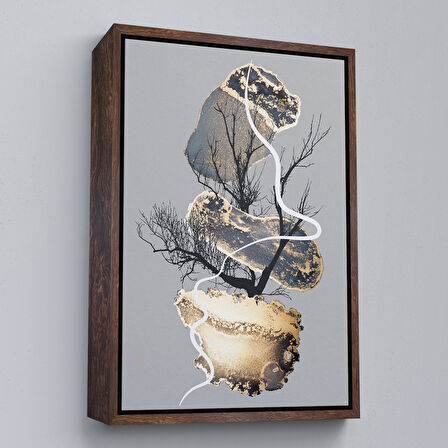 Siyah Çerçeveli Geometrik Formda Soyut Desenler Dekoratif Kanvas Tablo