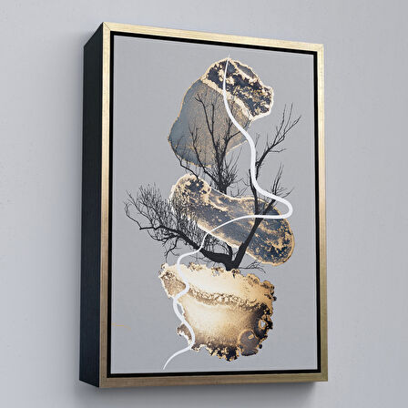 Siyah Çerçeveli Geometrik Formda Soyut Desenler Dekoratif Kanvas Tablo