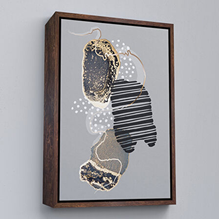 Beyaz Çerçeveli Geometrik Formda Soyut Desenler Dekoratif Kanvas Tablo