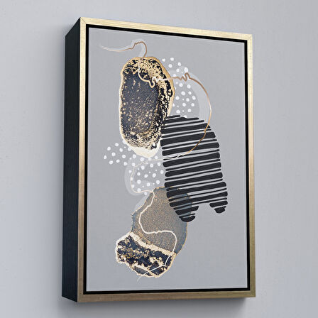 Kahverengi Çerçeveli Geometrik Formda Soyut Desenler Dekoratif Kanvas Tablo