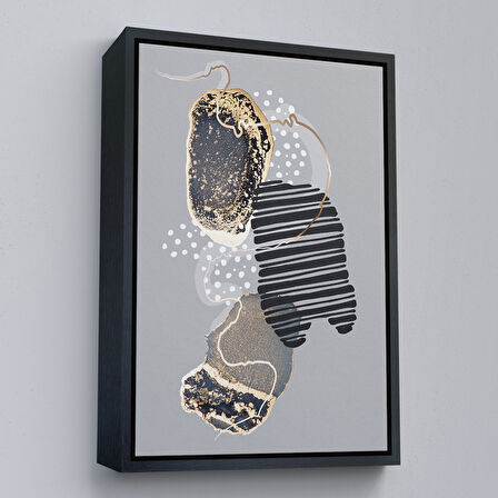 Kahverengi Çerçeveli Geometrik Formda Soyut Desenler Dekoratif Kanvas Tablo