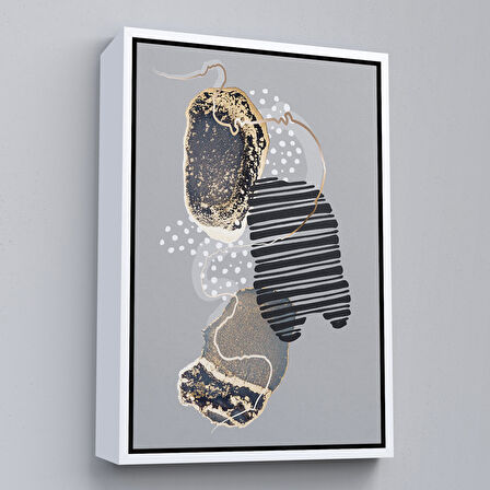 Kahverengi Çerçeveli Geometrik Formda Soyut Desenler Dekoratif Kanvas Tablo