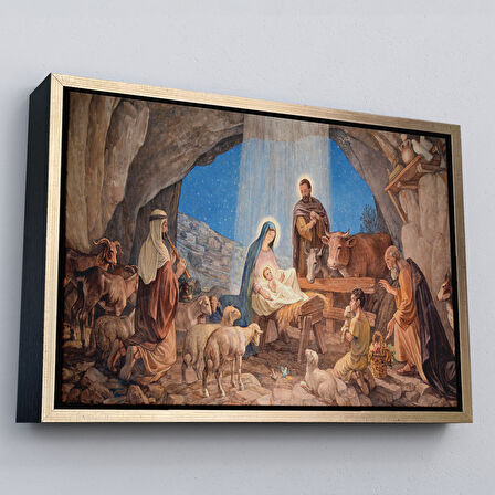 Beyaz Çerçeveli İsanın Doğumu ve Meryem Kanvas Tablo