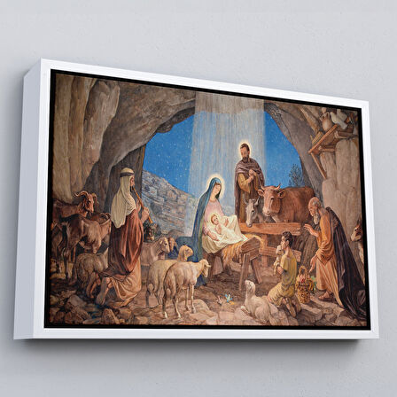 Kahverengi Çerçeveli İsanın Doğumu ve Meryem Kanvas Tablo
