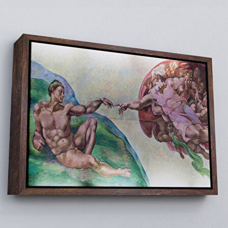 Kahverengi Çerçeveli Ademin Yaratılışı Uzanan Eller Kanvas Tablo, Ademin Eli, Tanrının Eli