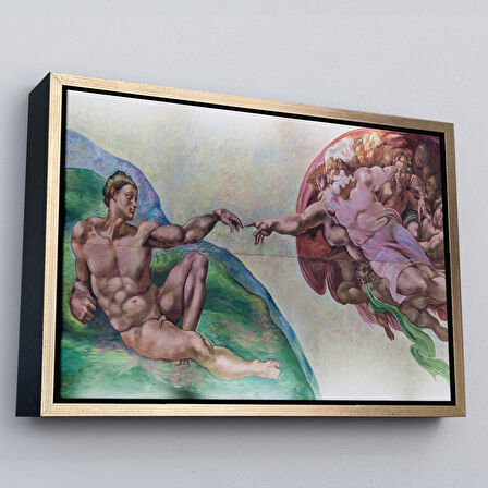 Kahverengi Çerçeveli Ademin Yaratılışı Uzanan Eller Kanvas Tablo, Ademin Eli, Tanrının Eli