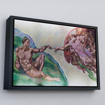 Kahverengi Çerçeveli Ademin Yaratılışı Uzanan Eller Kanvas Tablo, Ademin Eli, Tanrının Eli