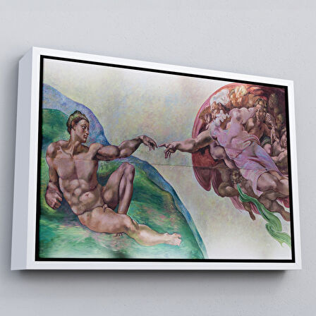 Kahverengi Çerçeveli Ademin Yaratılışı Uzanan Eller Kanvas Tablo, Ademin Eli, Tanrının Eli