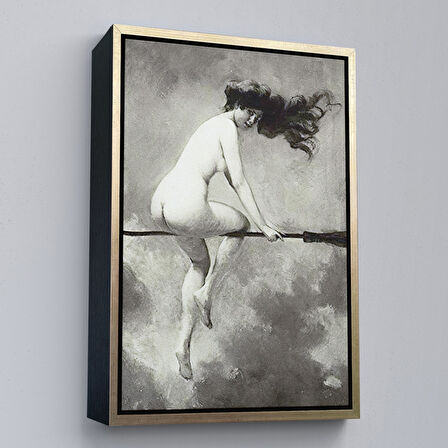 Altın Çerçeveli Albert Joseph Penot: Şabat İçin Süpürgeden Ayrılan Cadı (1910) Dekoratif Kanvas Duvar Tablosu