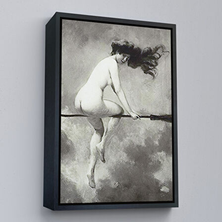 Altın Çerçeveli Albert Joseph Penot: Şabat İçin Süpürgeden Ayrılan Cadı (1910) Dekoratif Kanvas Duvar Tablosu