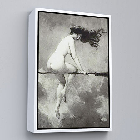 Altın Çerçeveli Albert Joseph Penot: Şabat İçin Süpürgeden Ayrılan Cadı (1910) Dekoratif Kanvas Duvar Tablosu