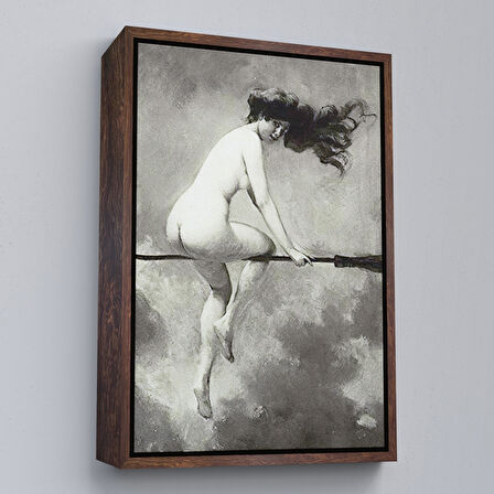 Altın Çerçeveli Albert Joseph Penot: Şabat İçin Süpürgeden Ayrılan Cadı (1910) Dekoratif Kanvas Duvar Tablosu