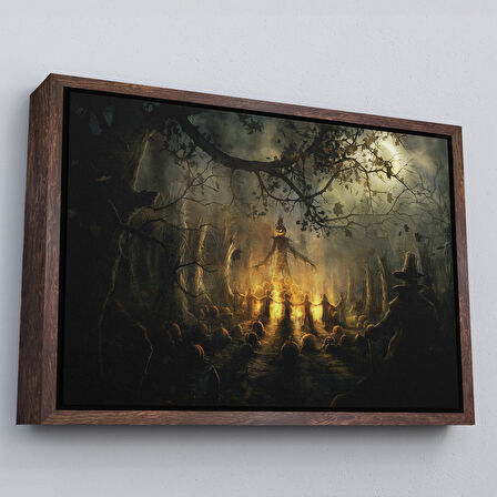 Beyaz Çerçeveli Cadılar Bayramı Partisi Korkunç Ürkütücü Duvar Dekoru Tablosu