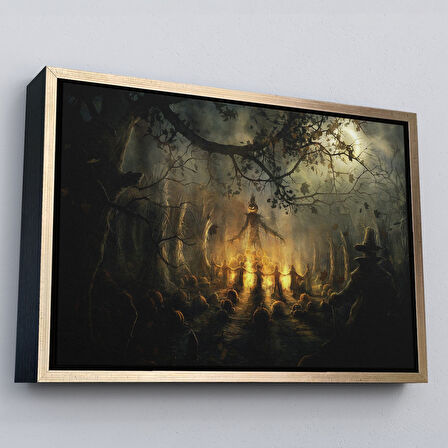 Beyaz Çerçeveli Cadılar Bayramı Partisi Korkunç Ürkütücü Duvar Dekoru Tablosu