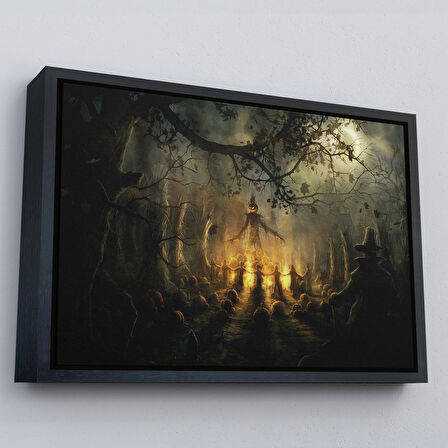 Beyaz Çerçeveli Cadılar Bayramı Partisi Korkunç Ürkütücü Duvar Dekoru Tablosu