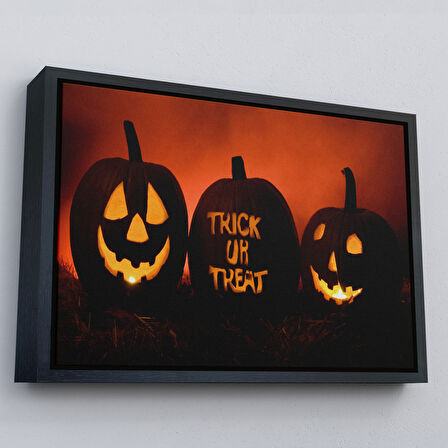 Altın Çerçeveli Cadılar Bayramı Korkunç Kabak Kanvas Dekoratif Duvar Tablosu
