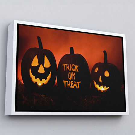 Altın Çerçeveli Cadılar Bayramı Korkunç Kabak Kanvas Dekoratif Duvar Tablosu