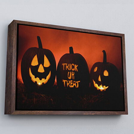 Altın Çerçeveli Cadılar Bayramı Korkunç Kabak Kanvas Dekoratif Duvar Tablosu