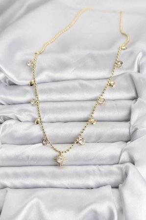 Zirkon Taşlı Kutup Yıldızı Model Pirinç Gold Renk Kadın Kolye 5886